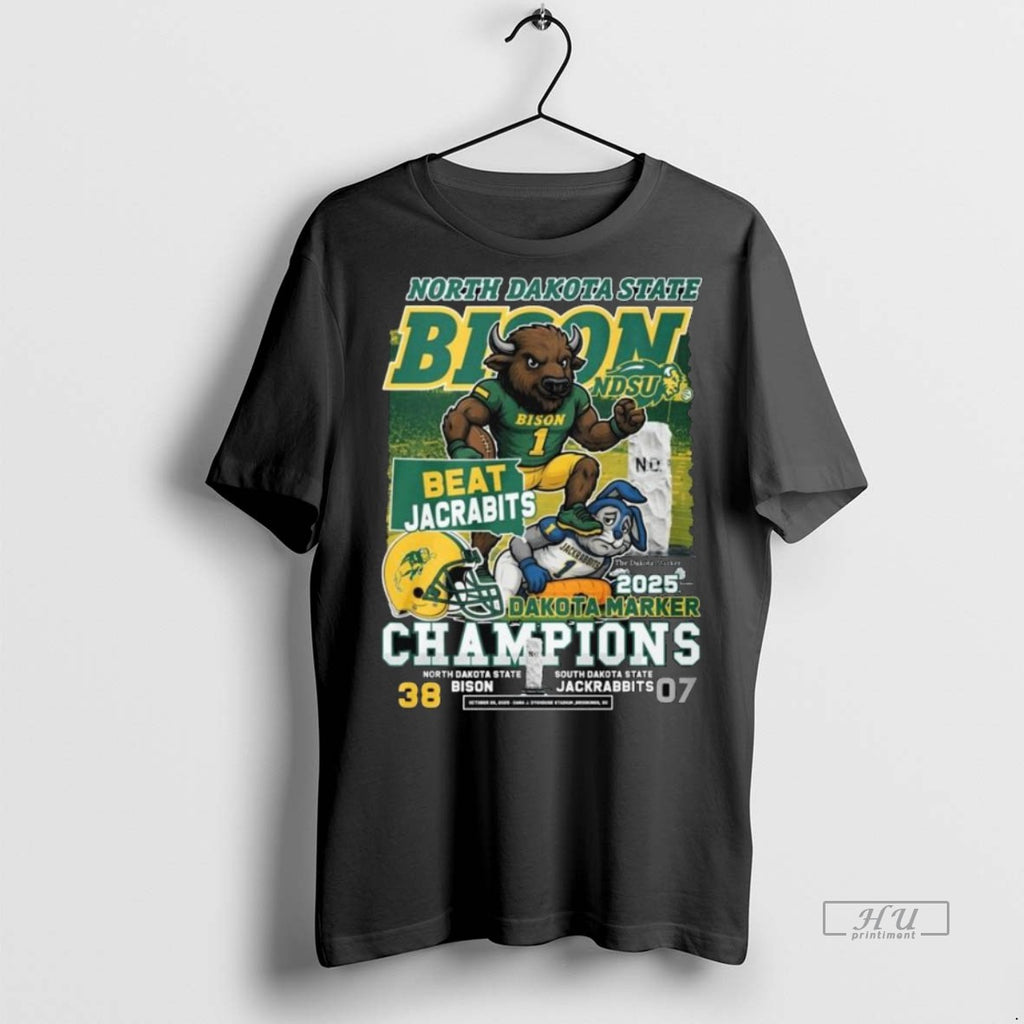 Officials North Dakota State Bison Beat Jacrabits 2025 Dakota Marker Champions Mascot Long Sleve Premium Shirt Hoodie...