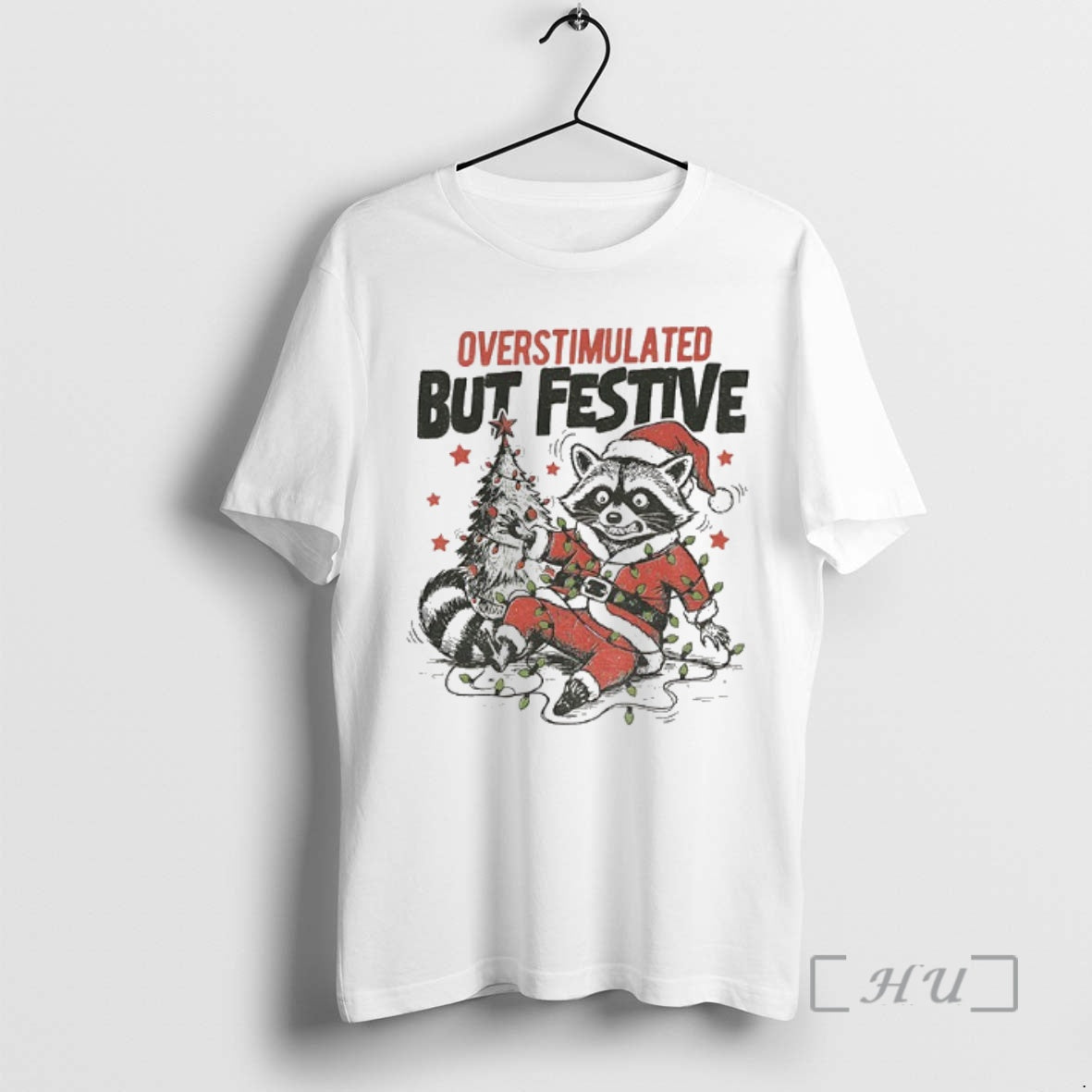 Officials Overstimulated But Festive Funny Raccoon Vs Santa Claus Hat Shirt Hoodie Sweatshirt | PurePodTees.com