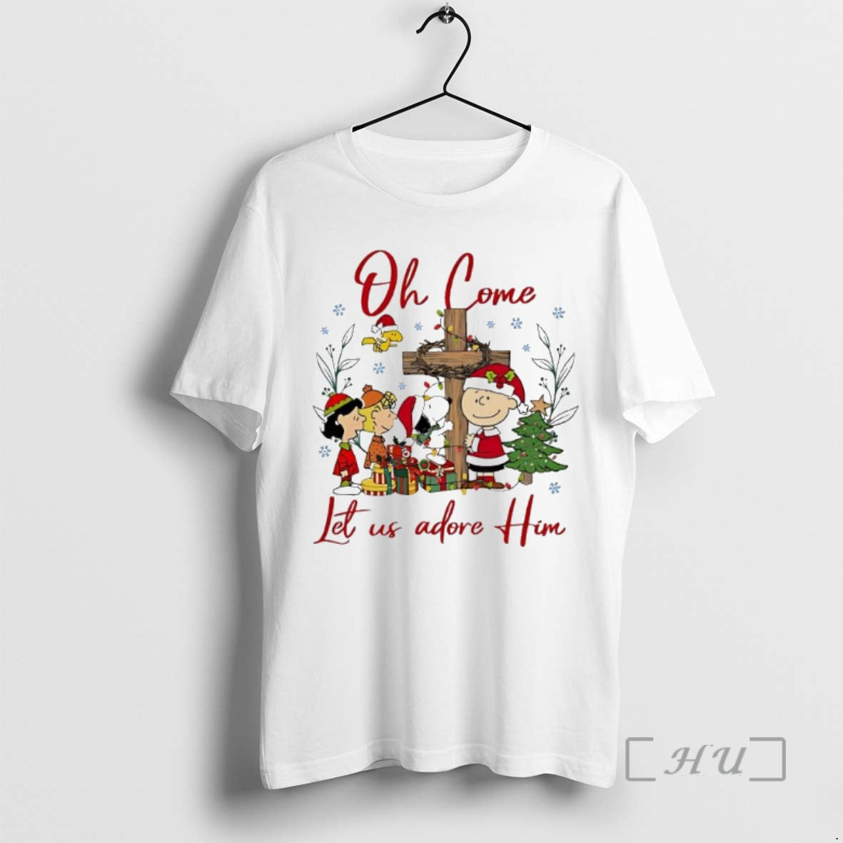 Officials Peanuts Characters Oh Come Let Us Adore Him Christmas Shirt Hoodie Sweatshirt | PurePodTees.com