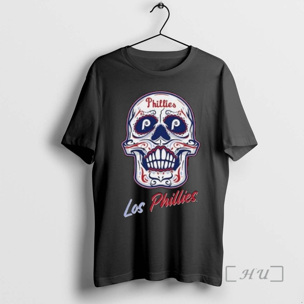 Officials Philadelphia Phillies Mitchell Ness Sugar Skull Boxy Circle Black Shirt Hoodie Sweatshirt | PurePodTees.com