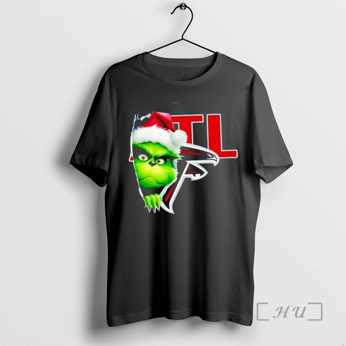 Officials Premium Grinch Peeking Through Atlanta Falcons Christmas Holiday Shirt Hoodie Sweatshirt | PurePodTees.com