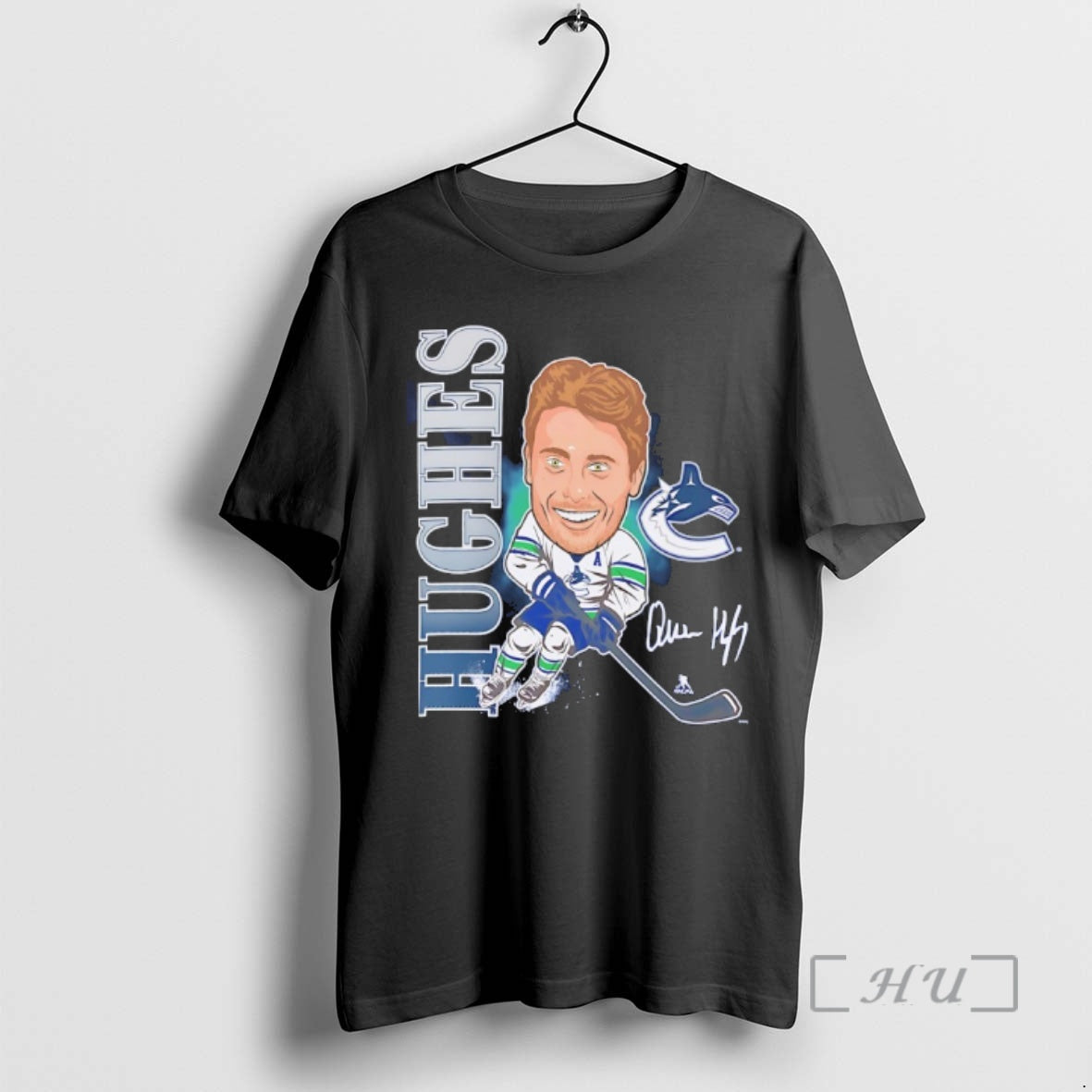 Officials Quinn Hughes Vancouver Canucks Nhl Player Signature Caricature Shirt Hoodie Sweatshirt | PurePodTees.com