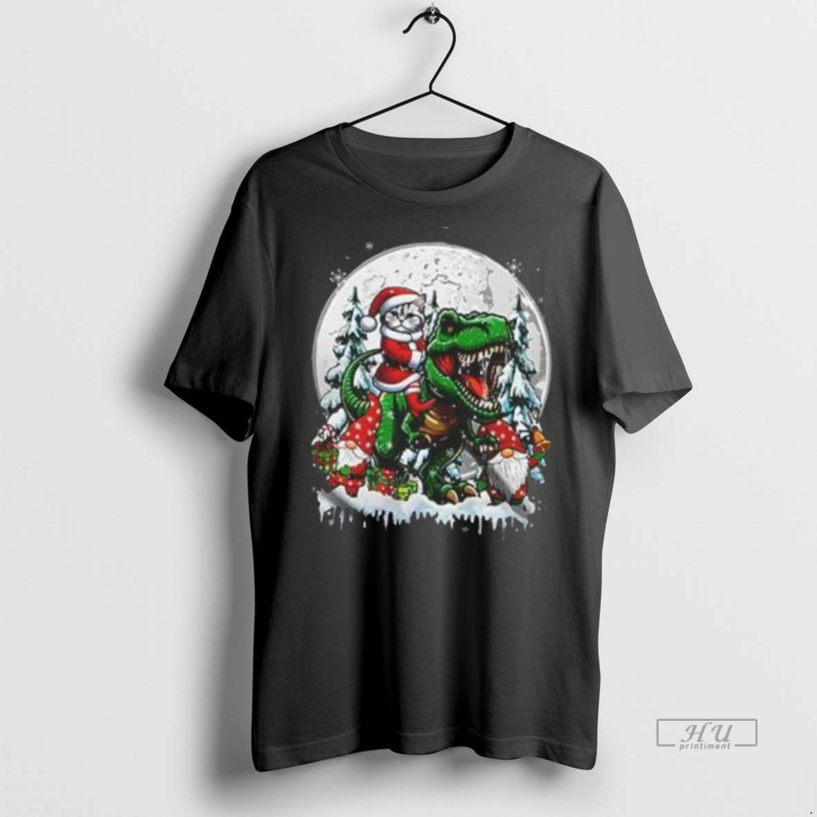 Officials Santa Cat Riding T Rex Joyful Christmas Moon Xmas Pajama Family Premium Shirt Hoodie Sweatshirt | PurePodTees.com