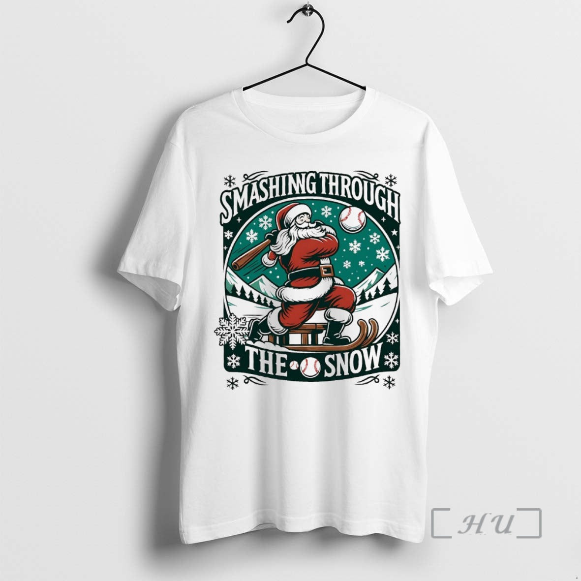 Officials Santa Smashing Through The Snow Baseball Christmas Shirt Hoodie Sweatshirt | PurePodTees.com