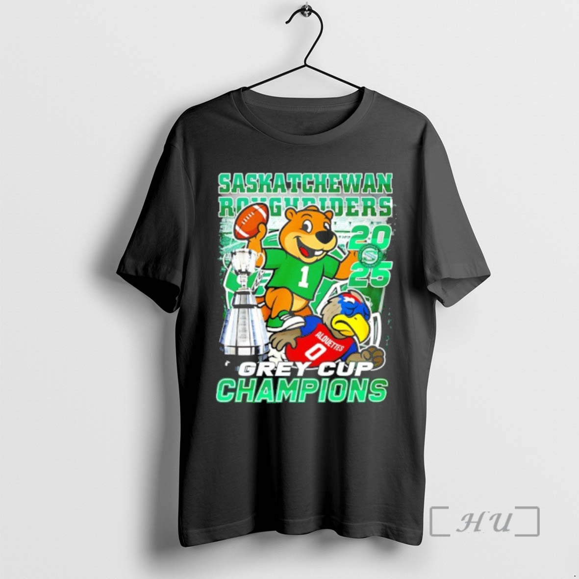 Officials Saskatchewan Roughriders Beat Alouettes 2025 Grey Cup Champions Mascot Shirt Hoodie Sweatshirt | PurePodTees.com