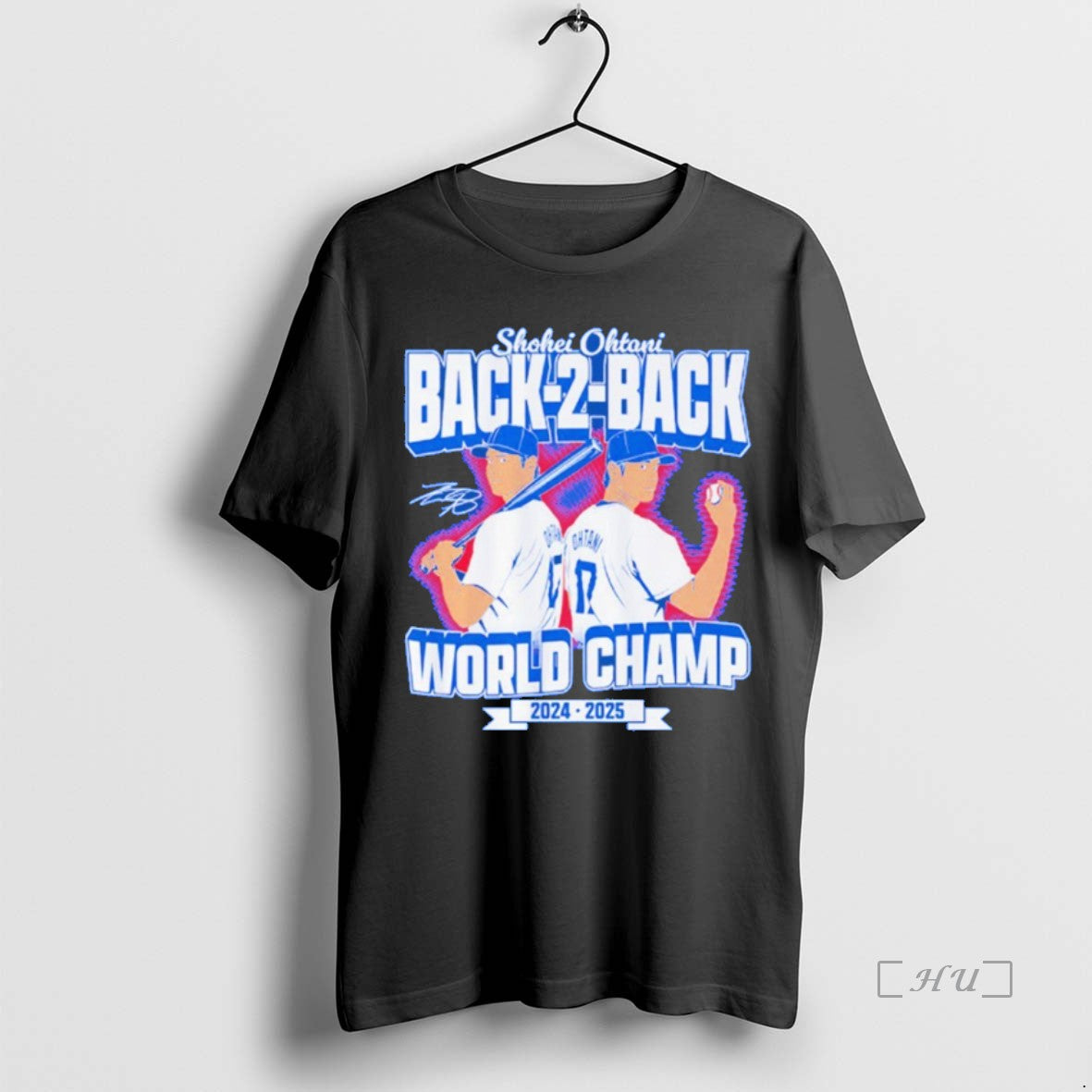 Officials Shohei Ohtani Signature Back To Back World Champs 2024 2025 Blue Shirt Hoodie Sweatshirt | PurePodTees.com