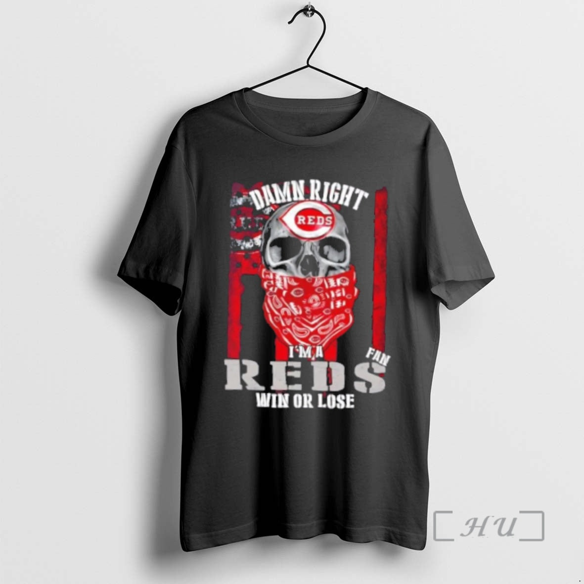 Officials Skull Damn Right Im A Cincinnati Reds Fan Win Or Lose Us Flag Premium Shirt Hoodie Sweatshirt | PurePodTees.com