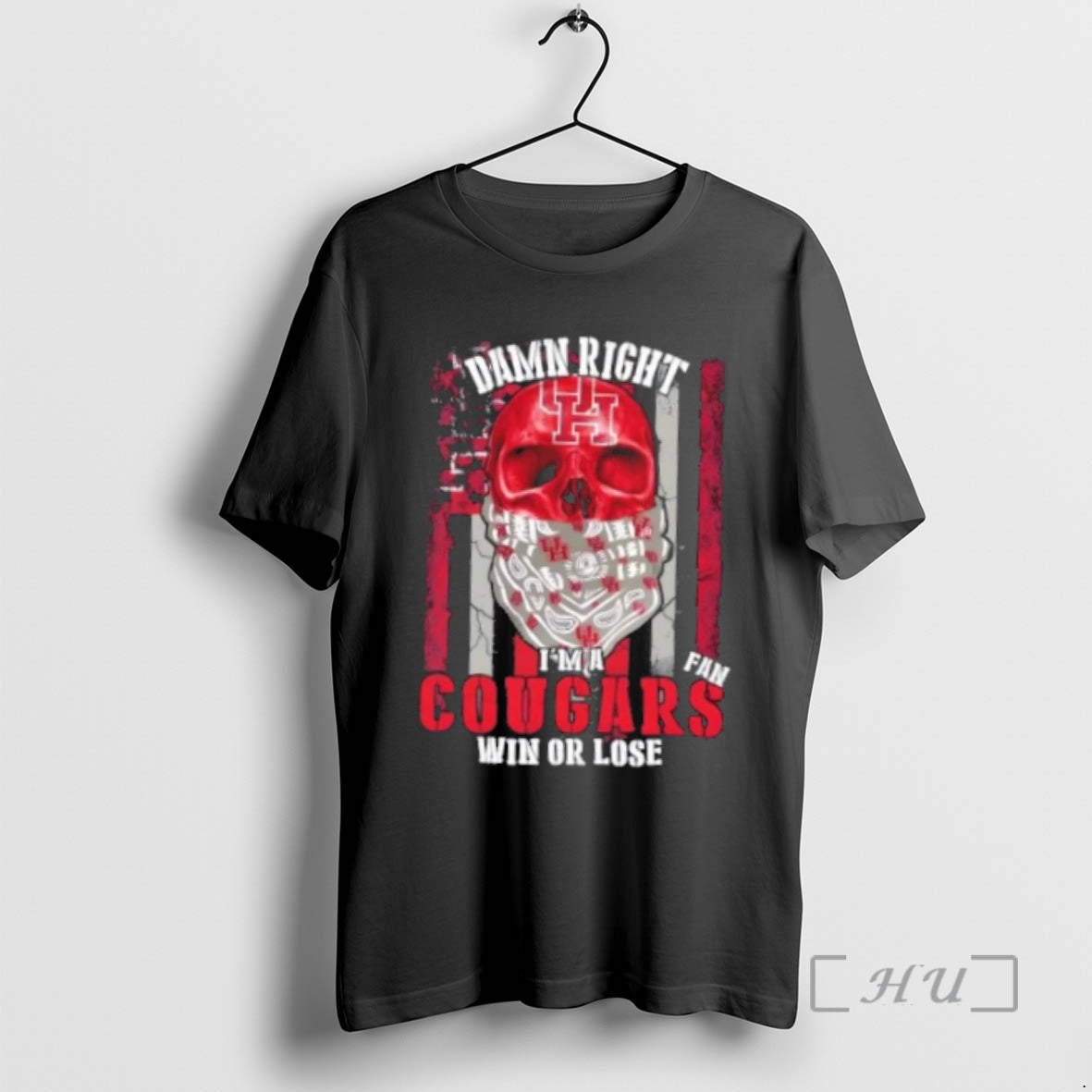 Officials Skull Damn Right Im A Houston Cougars Fan Win Or Lose Us Flag Premium Shirt Hoodie Sweatshirt | PurePodTees.com