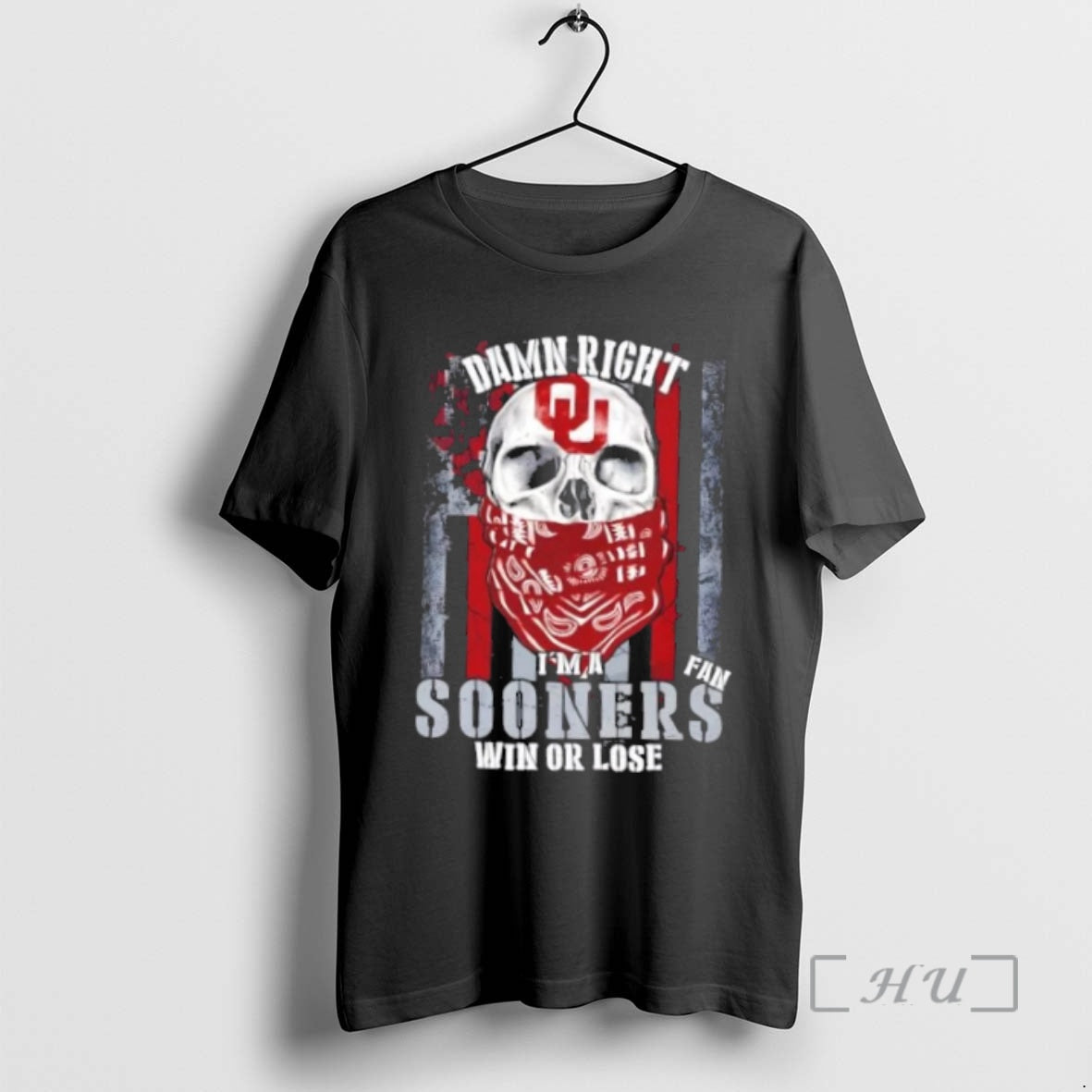 Officials Skull Damn Right Im A Oklahoma Sooners Fan Win Or Lose Us Flag Premium Shirt Hoodie Sweatshirt | PurePodTees.com
