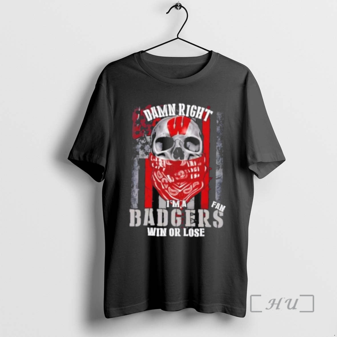 Officials Skull Damn Right Im A Wisconsin Badgers Fan Win Or Lose Us Flag Premium Shirt Hoodie Sweatshirt | PurePodTees.com