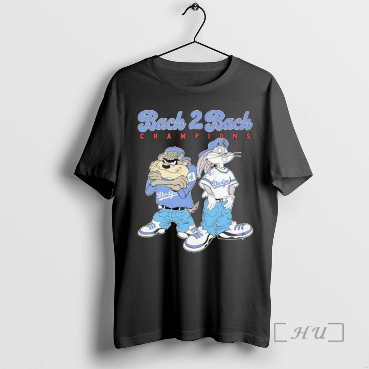 Officials Tasmanian Devil Taz And Bugs Bunny Wearing Dodgers Back 2 Back Champions Pose Premium Shirt Hoodie Sweatshirt