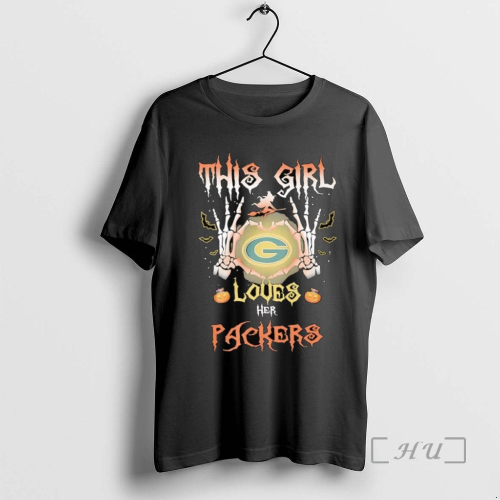 Officials This Girl Loves Her Green Bay Packers Skeleton Hands T Shirt Sweater