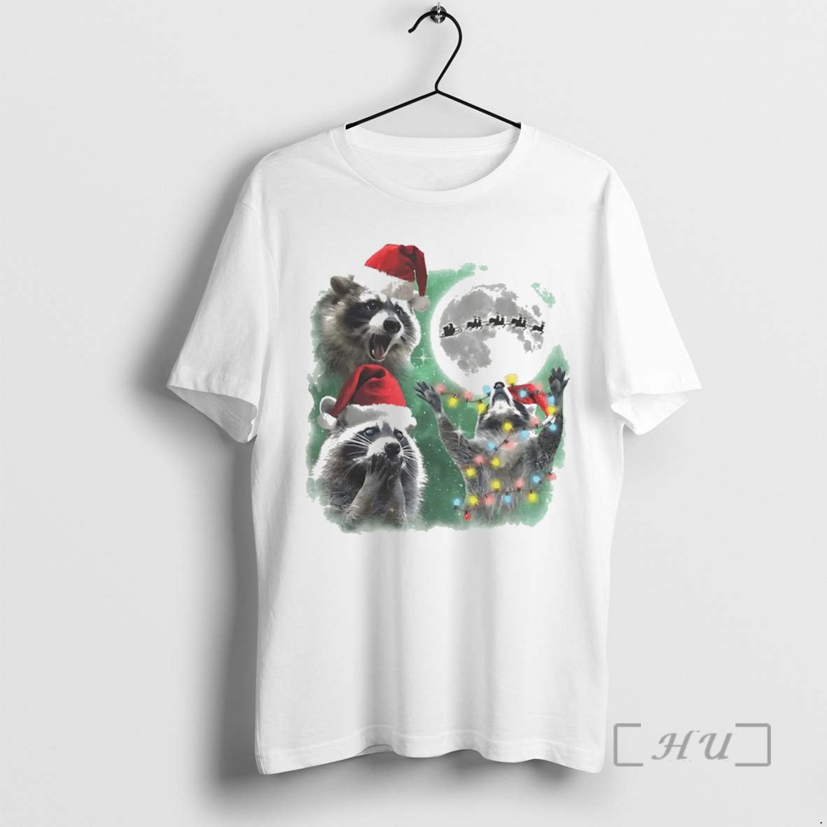 Officials Three Raccoons With The Lamp String Under Moon Christmas Shirt Hoodie Sweatshirt | PurePodTees.com