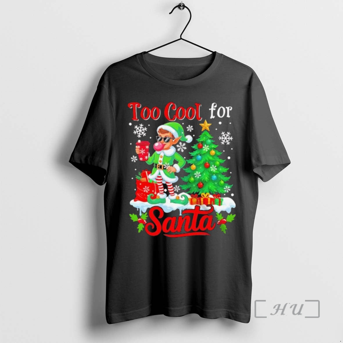 Officials Too Cool For Santa Merry Christmas Elf Sunglasses Drink Coffee Black Premium T Shirts Hoodie Sweatshirt