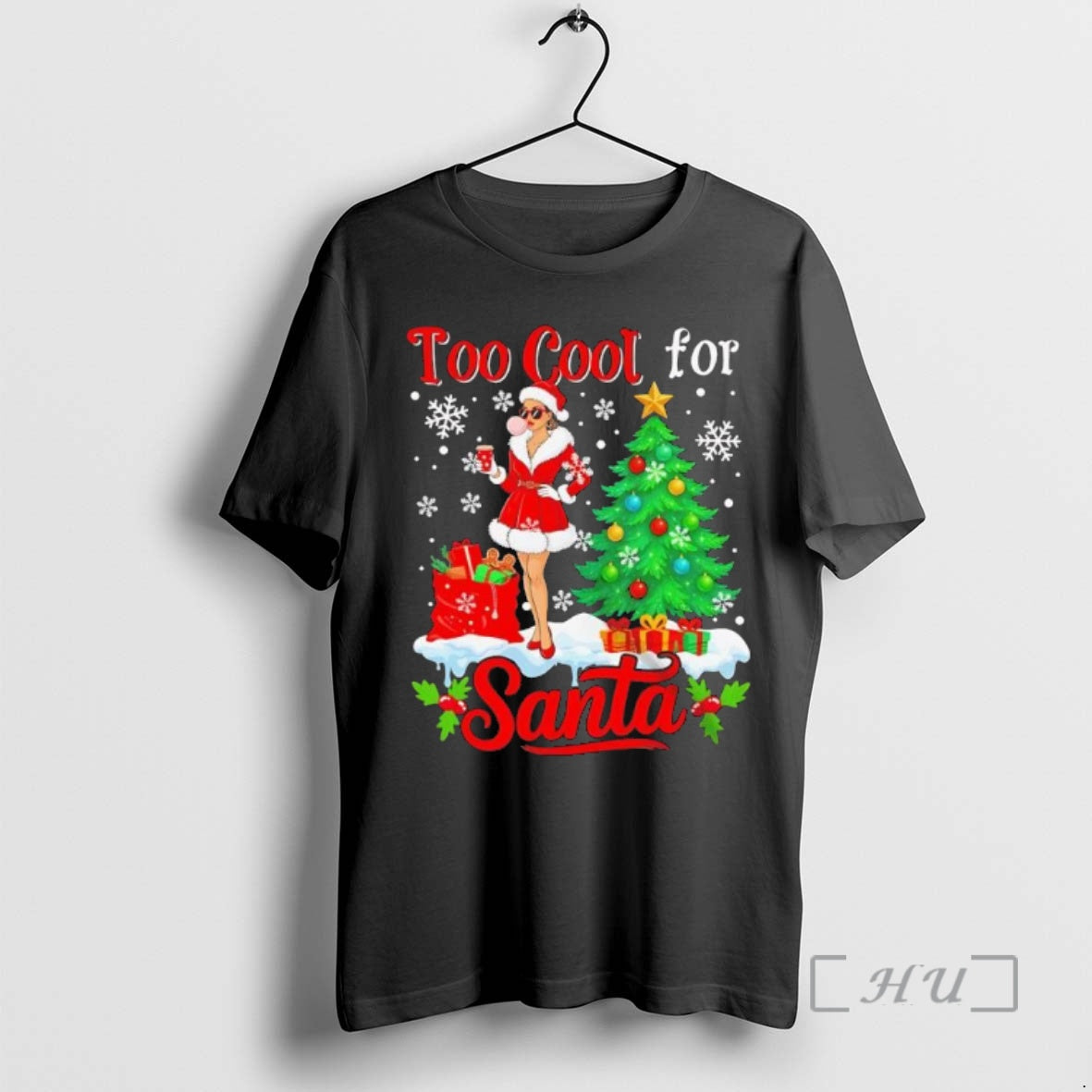 Officials Too Cool For Santa Merry Christmas Santa Women Drink Coffee Black Premium T Shirts Hoodie Sweatshirt