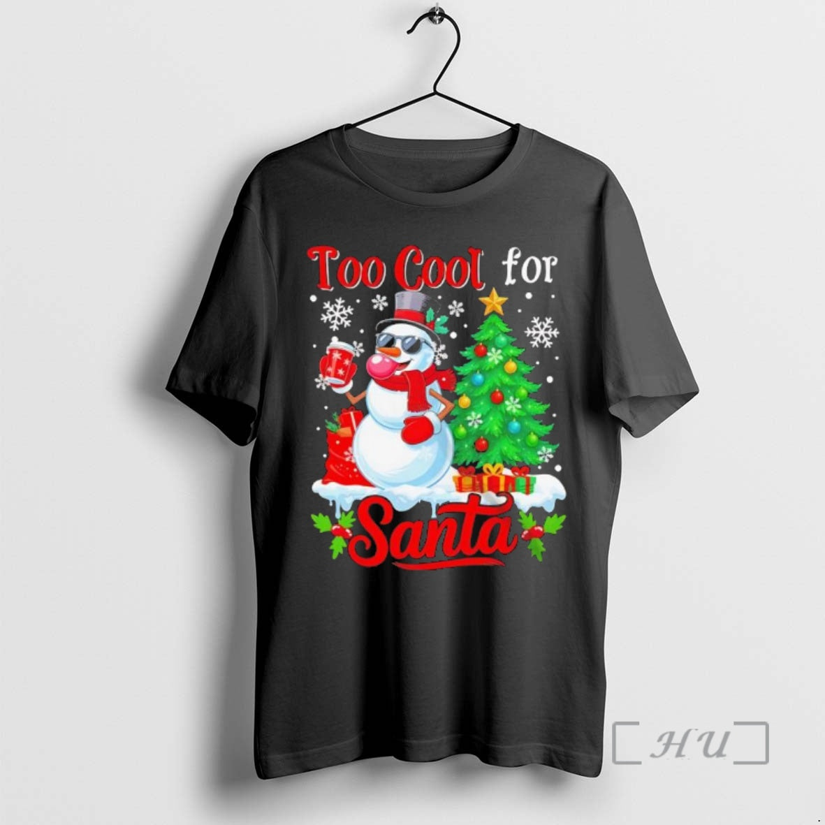 Officials Too Cool For Santa Merry Christmas Snowman Sunglasses Drink Coffee Black Premium T Shirts Hoodie Sweatshirt
