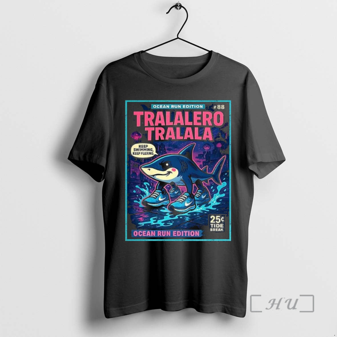 Officials Tralalero Tralala Ocean Run Shark Meme Comic Keep Swimming Keep Flexing Premium T Shirts Hoodie Sweatshirt