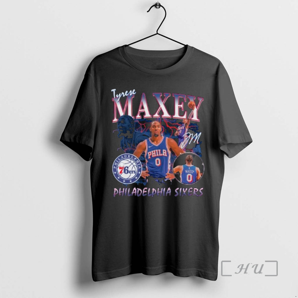 Officials Tyrese Maxey Philadelphia 76ers Player Collage Signature Shirt Hoodie Sweatshirt | PurePodTees.com