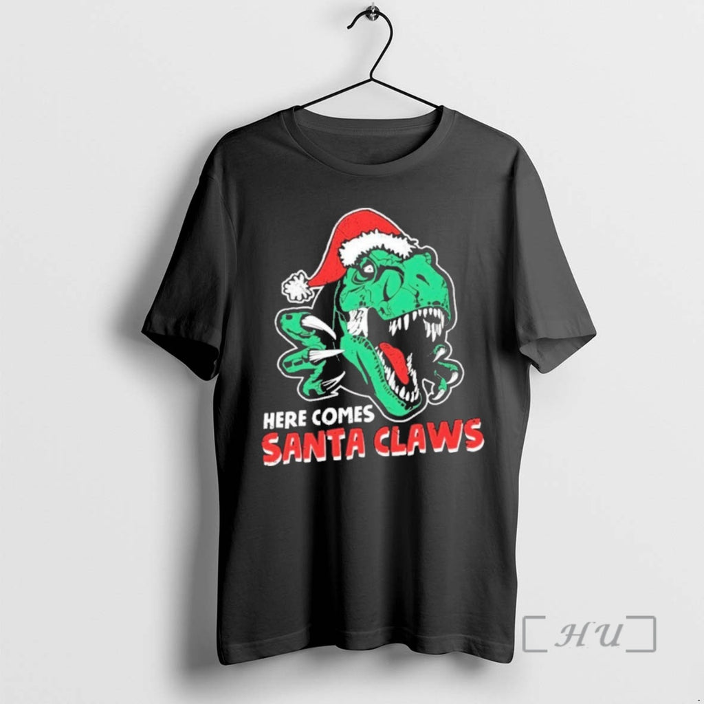 Officials Ugly Xmas Dinosaur Here Comes Santa Claws Claus Shirt Hoodie Sweatshirt | PurePodTees.com