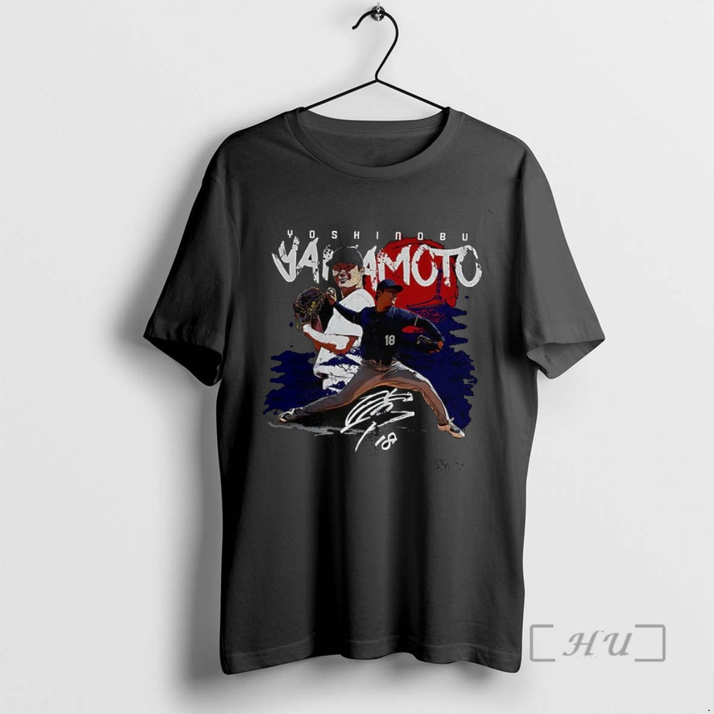 Officials Yoshinobu Yamamoto Los Angeles Dodgers Baseball Pitching Stance Rising Sun Signature T Shirt Sweater