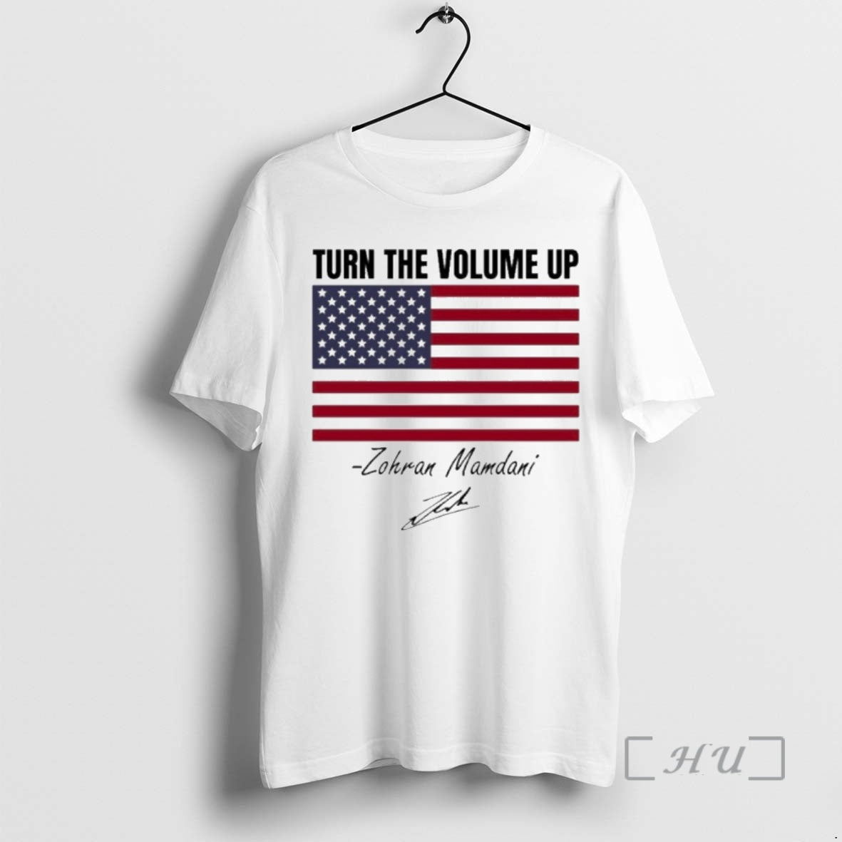 Officials Zohran Mamdani Turn The Volume Up Signature American Flag Shirt Hoodie Sweatshirt | PurePodTees.com
