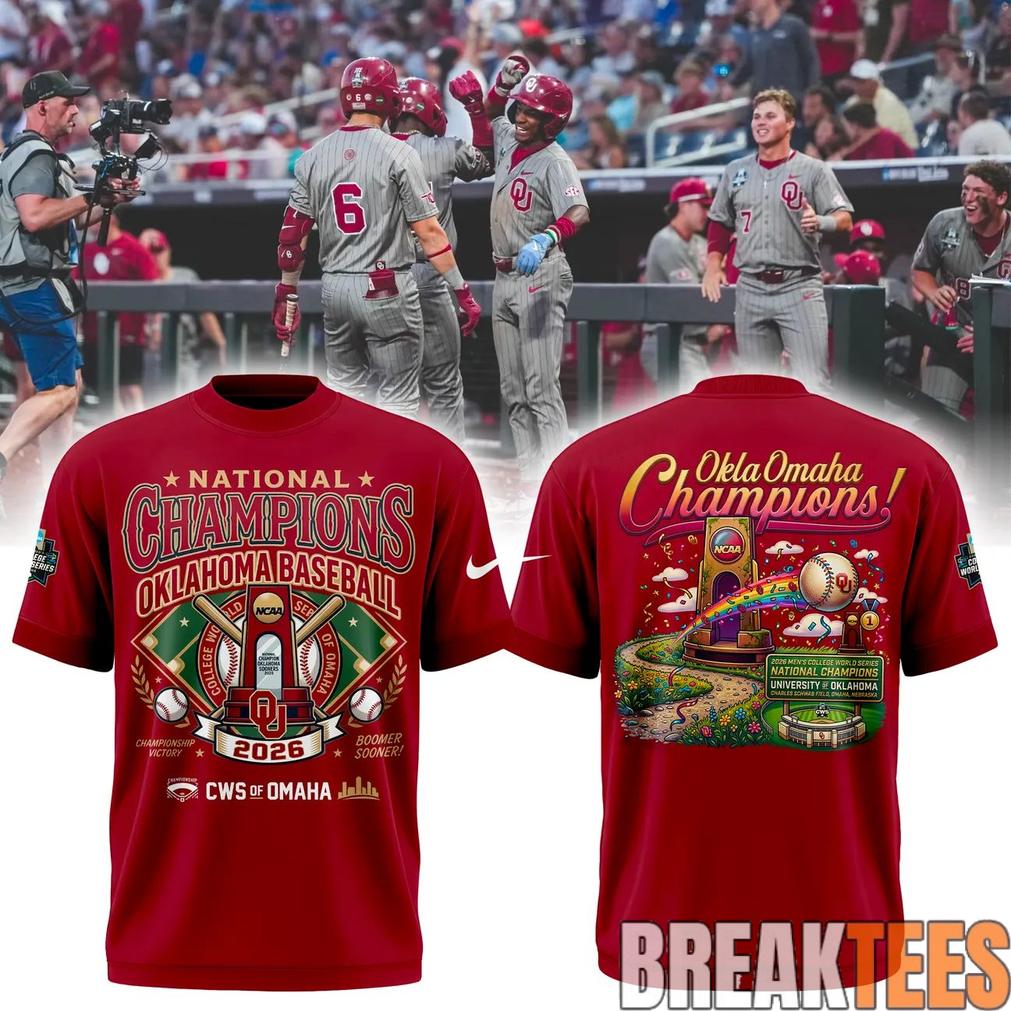 Oklahoma Baseball Champions 2026 Men’s College World Series Gray-Red Tee