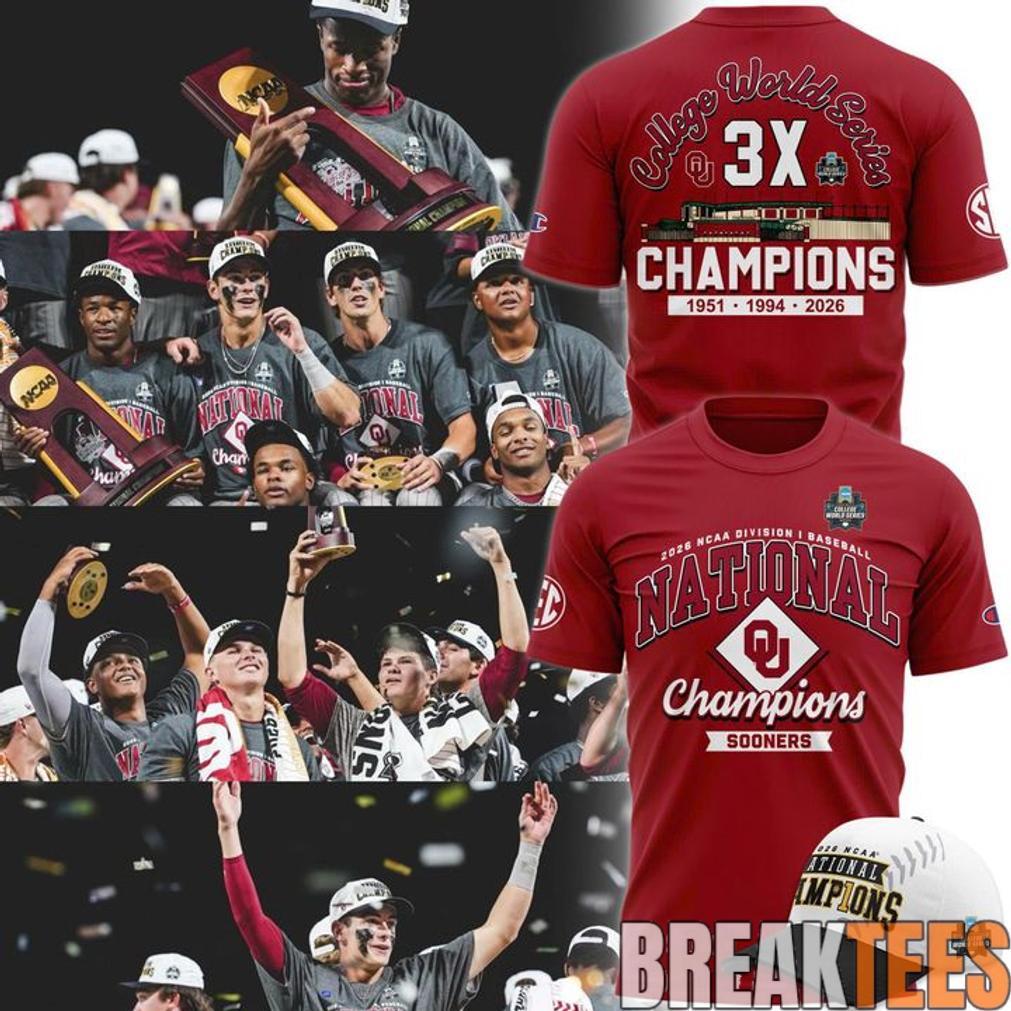 Oklahoma Sooners Red 3X College World Series Champions Shirt