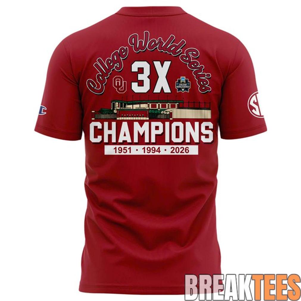 Oklahoma Sooners Red 3X College World Series Champions Shirt