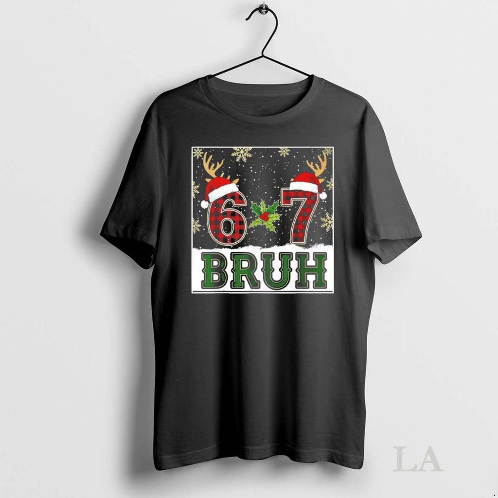 Original 67 Bruh Christmas Plaid Antlers Santa Hat Meme Shirt Hoodie Sweatshirt | PurePodTees.com