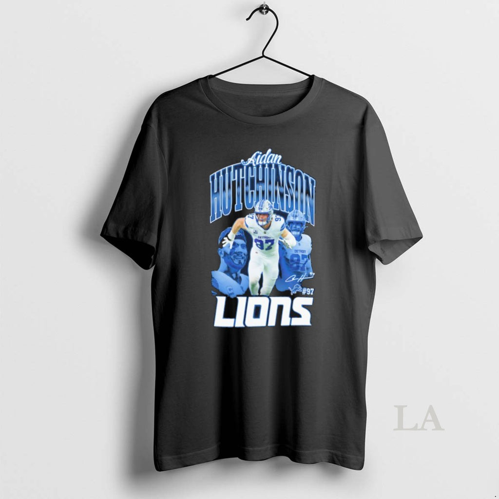 Original Aidan Hutchinson 97 Detroit Lions Football Player Signature Shirt Hoodie Sweatshirt | PurePodTees.com