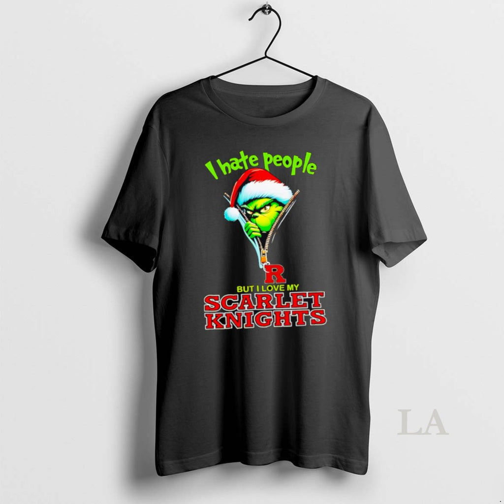 Original Awesome Grinch Santa Hat I Hate People But I Love My Rutgers Scarlet Knights