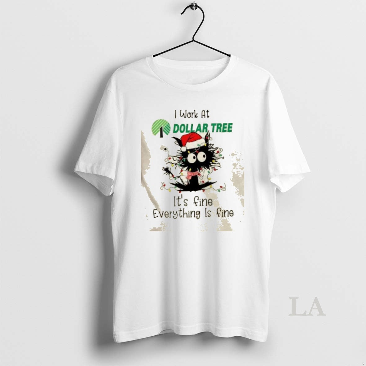 Original Black Cat Santa Hat Christmas I Work At Dollar Tree Its Fine Everything Is Shirt Hoodie Sweatshirt | PurePodTees.com