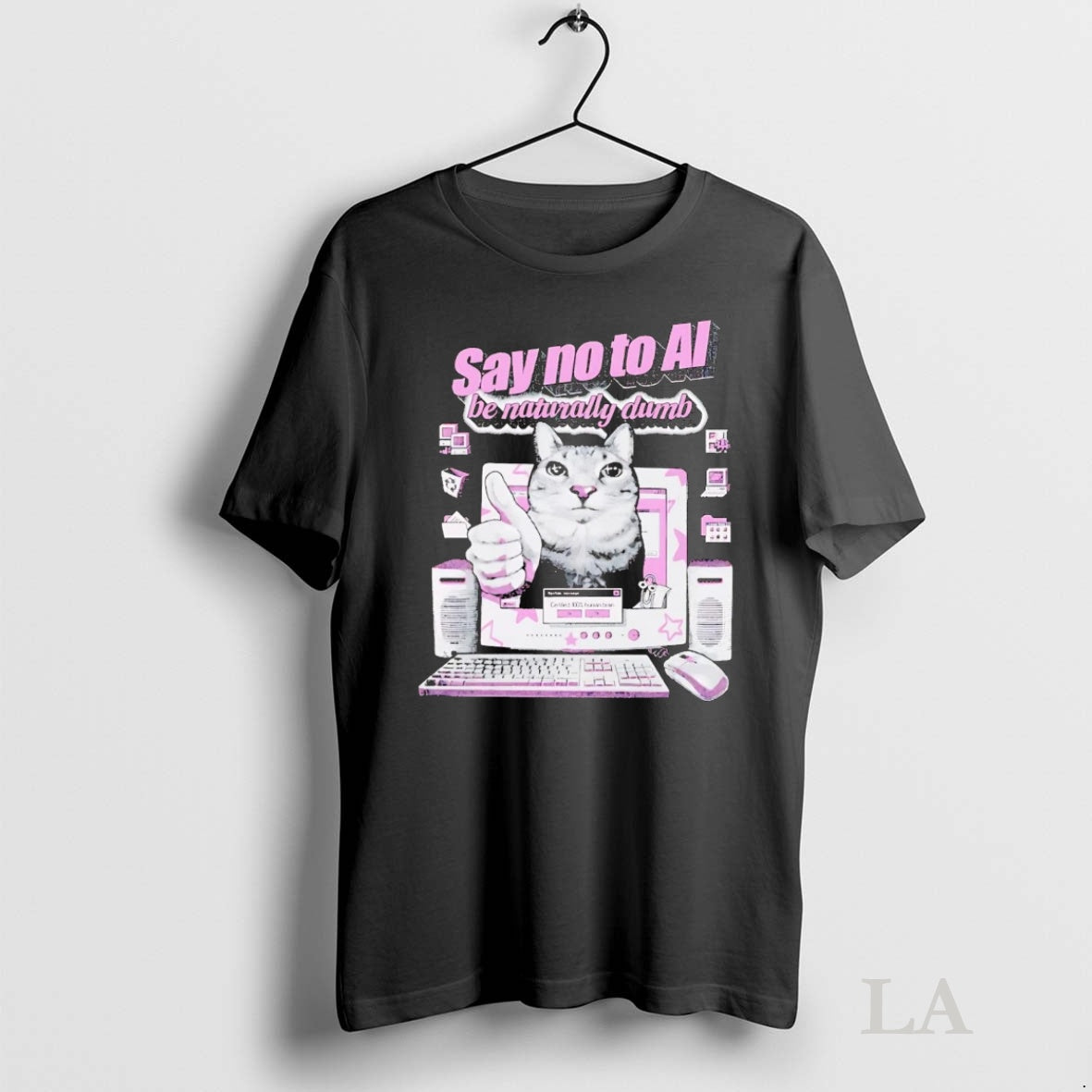 Original Cat Say No To Ai Be Naturally Dumb Shirt Hoodie Sweatshirt | PurePodTees.com