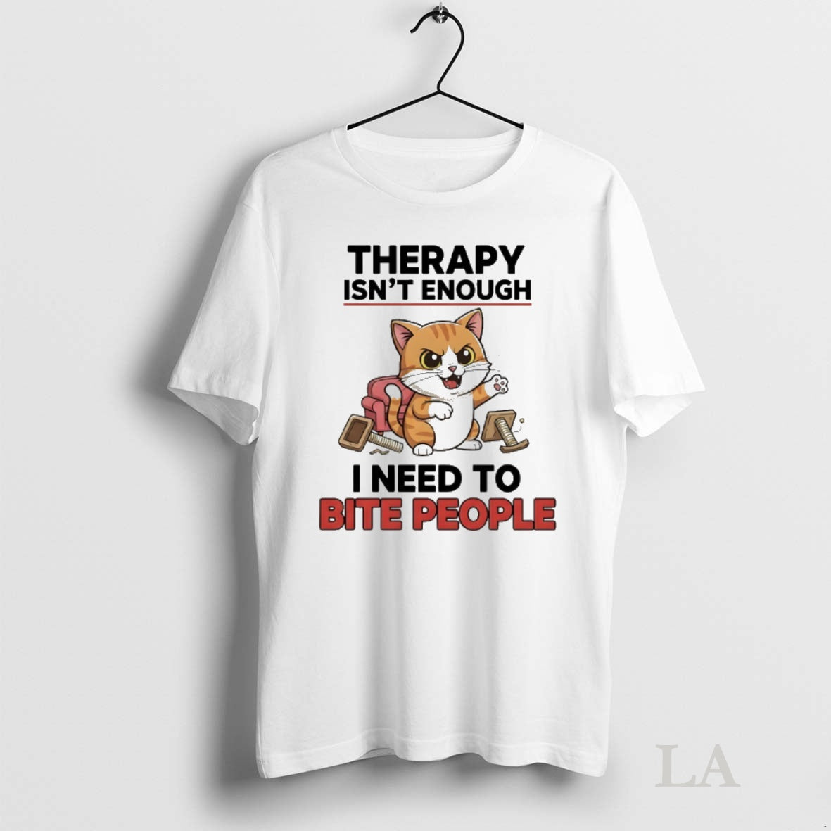Original Cat Therapy Isnt Enough I Need To Bite People Shirt Hoodie Sweatshirt | PurePodTees.com
