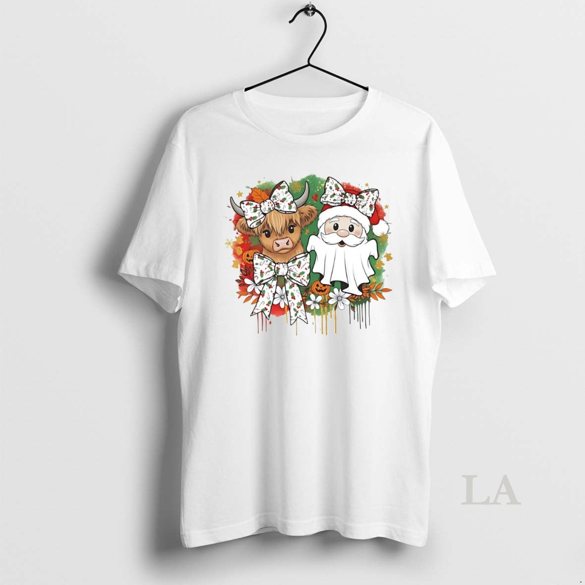Original Cow And Santa Ghost Christmas Wreath Shirt Hoodie Sweatshirt | PurePodTees.com