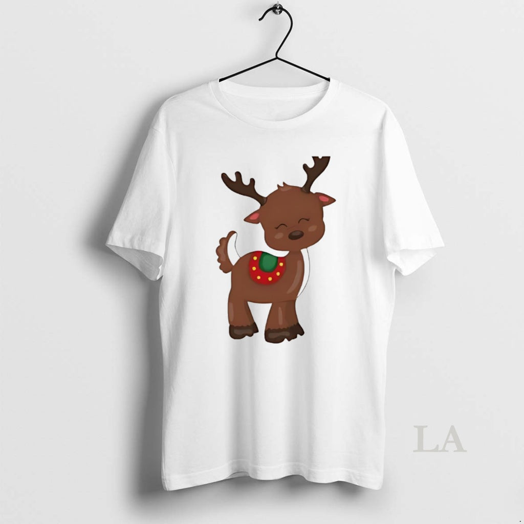 Original Cute Christmas Reindeer Cartoon Illustration White Shirt Hoodie Sweatshirt | PurePodTees.com