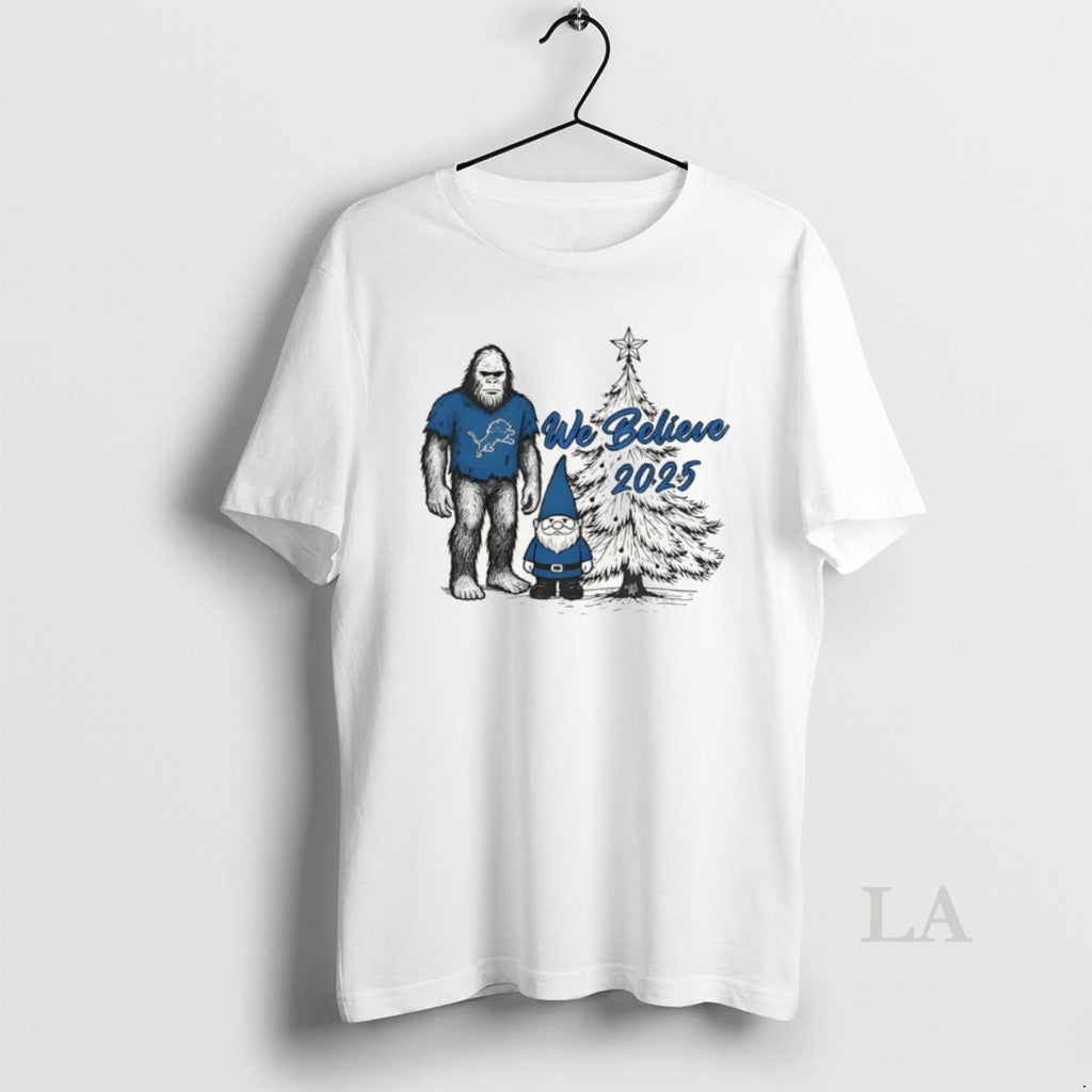 Original Detroit Football Big Foot And Gnome We Believe Christmas 2025 Shirt Hoodie Sweatshirt | PurePodTees.com