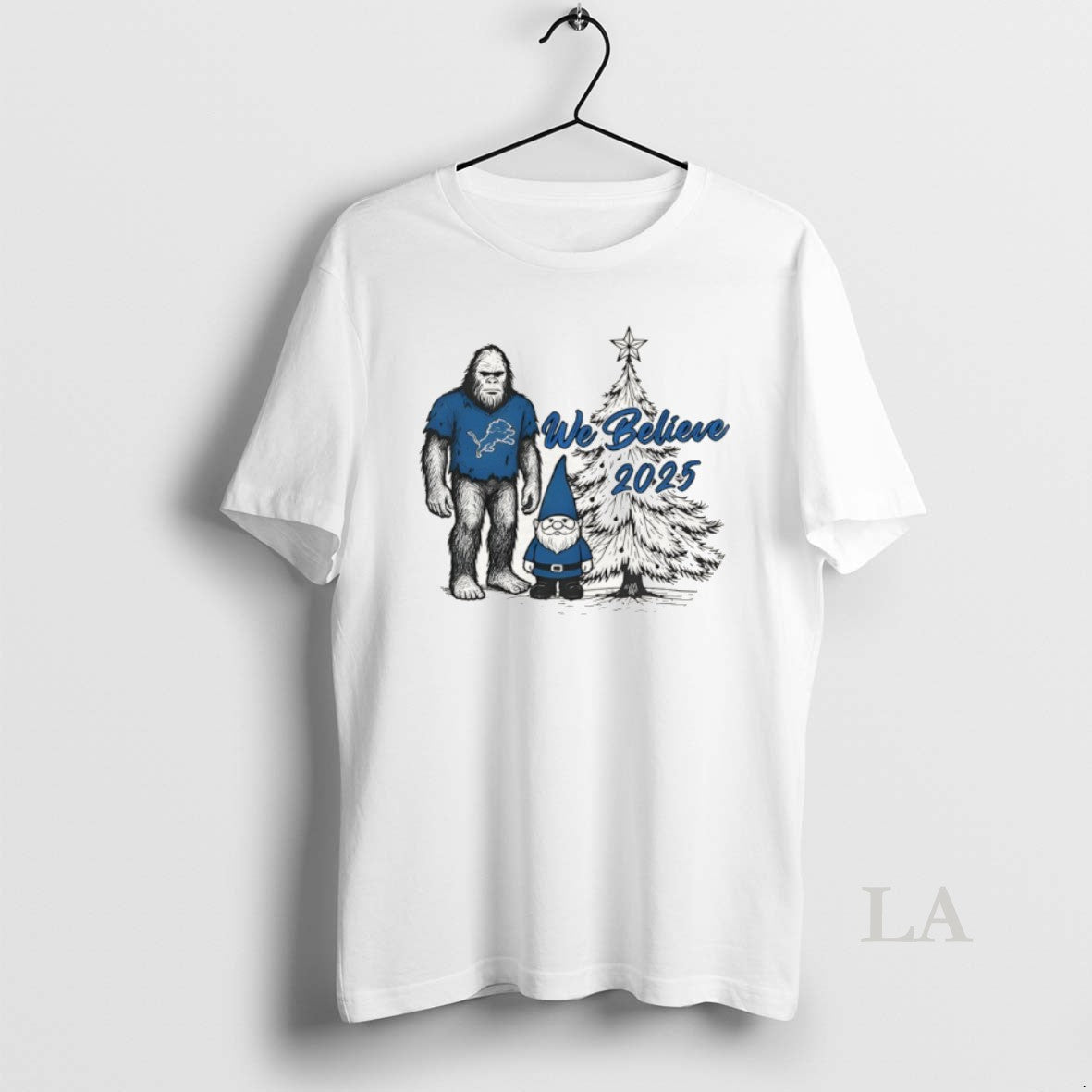 Original Detroit Football Big Foot And Gnome We Believe Christmas 2025 Shirt Hoodie Sweatshirt | PurePodTees.com
