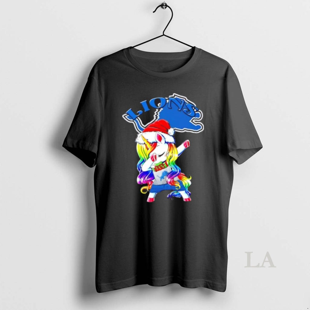 Original Detroit Lions X Unicorn Santa Hat Dabbing Merry Christmas Shirt Hoodie Sweatshirt | PurePodTees.com