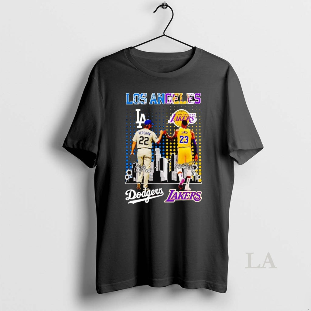 Original Dodgers Kershaw And Lakers James Fist Dump Los Angeles Skyline Shirt Hoodie Sweatshirt | PurePodTees.com