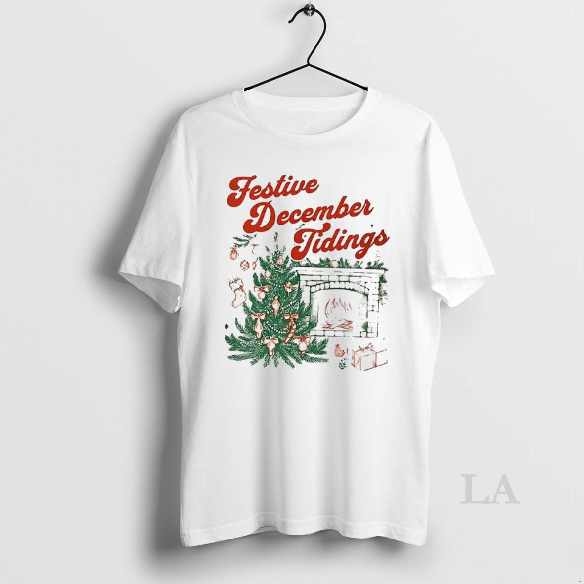 Original Festive December Tidings Christmas Tree And Fireplace Shirt Hoodie Sweatshirt | PurePodTees.com