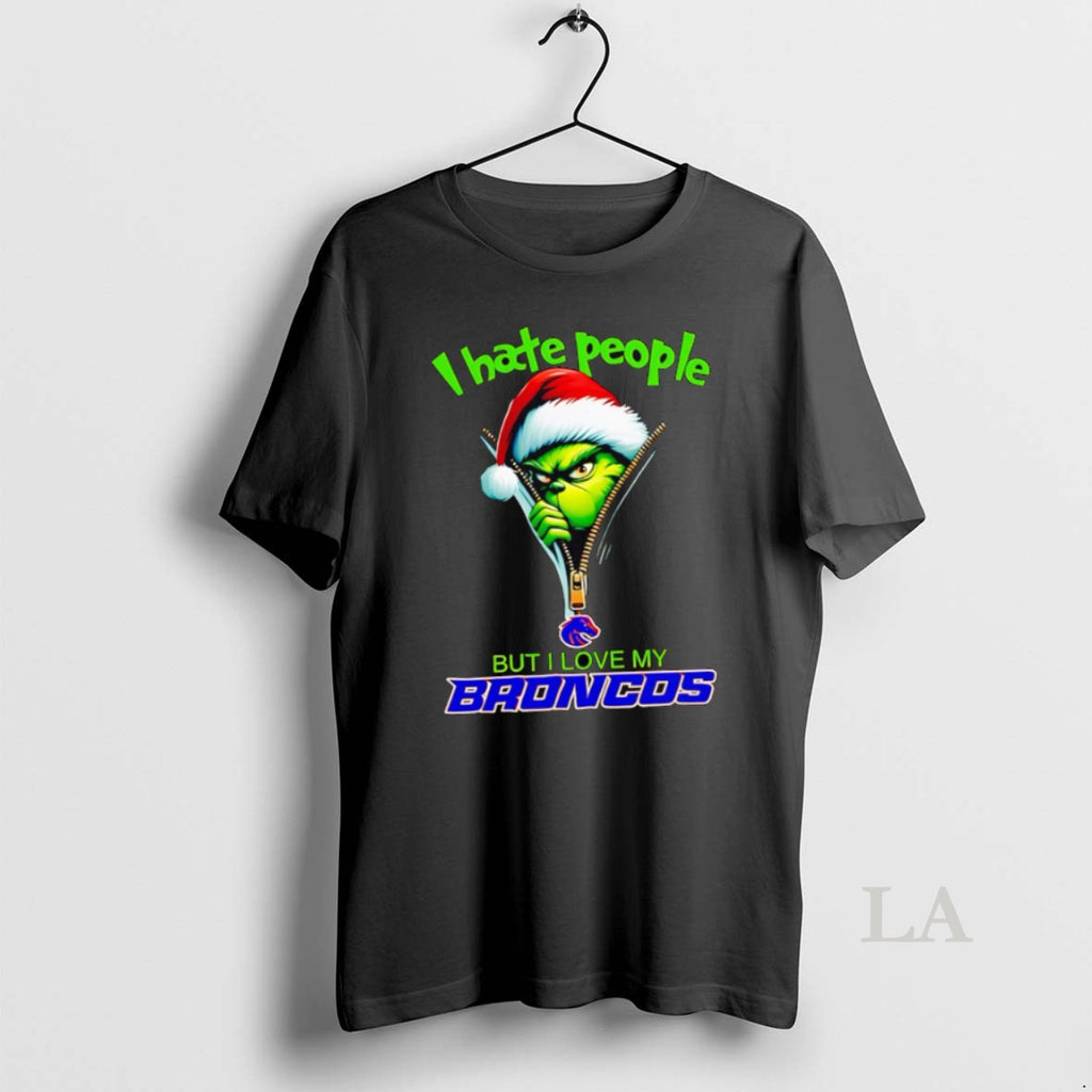 Original Funny Grinch I Hate People But I Love My Boise State Broncos Merry Christmas