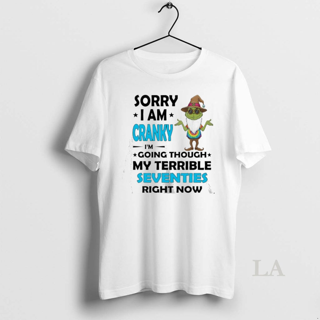 Original Grinch Christmas Sorry I Am Cranky Im Going Though My Terrible Seventies Right Now Shirt Hoodie Sweatshirt
