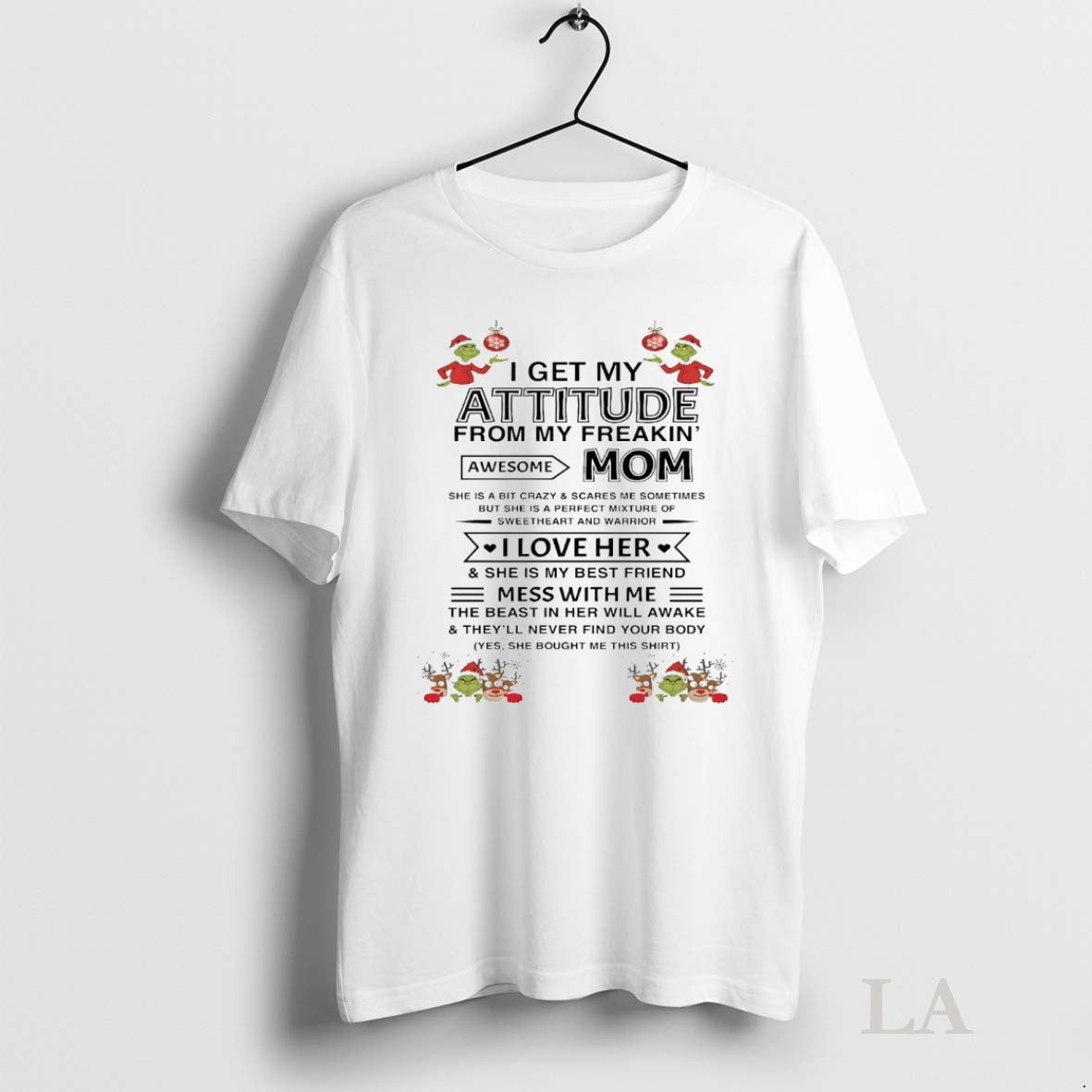 Original Grinch I Get My Attitude From My Freaking Awesome Mom Christmas Shirt Hoodie Sweatshirt | PurePodTees.com