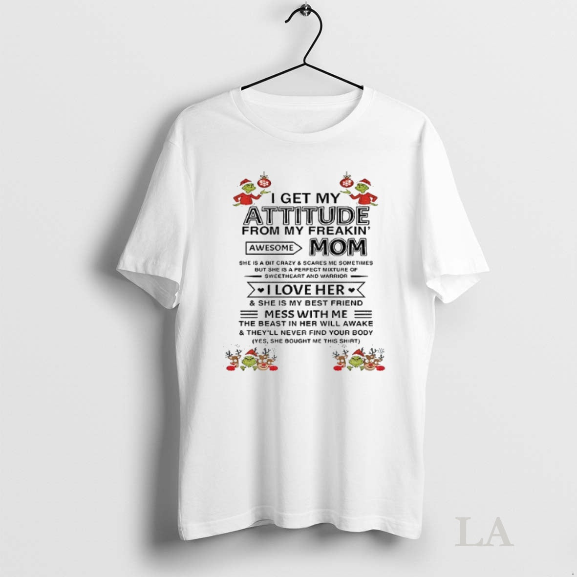 Original Grinch Santa Claus I Get My Attitude From My Freakin Awesome Mom She Is Shirt Hoodie Sweatshirt | PurePodTees.com