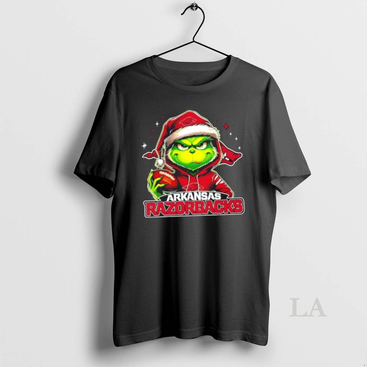 Original Grinch Is Holding A Ball And Smiling At Arkansas Razorbacks Fans Christmas Shirt Hoodie Sweatshirt | PurePodTees.com