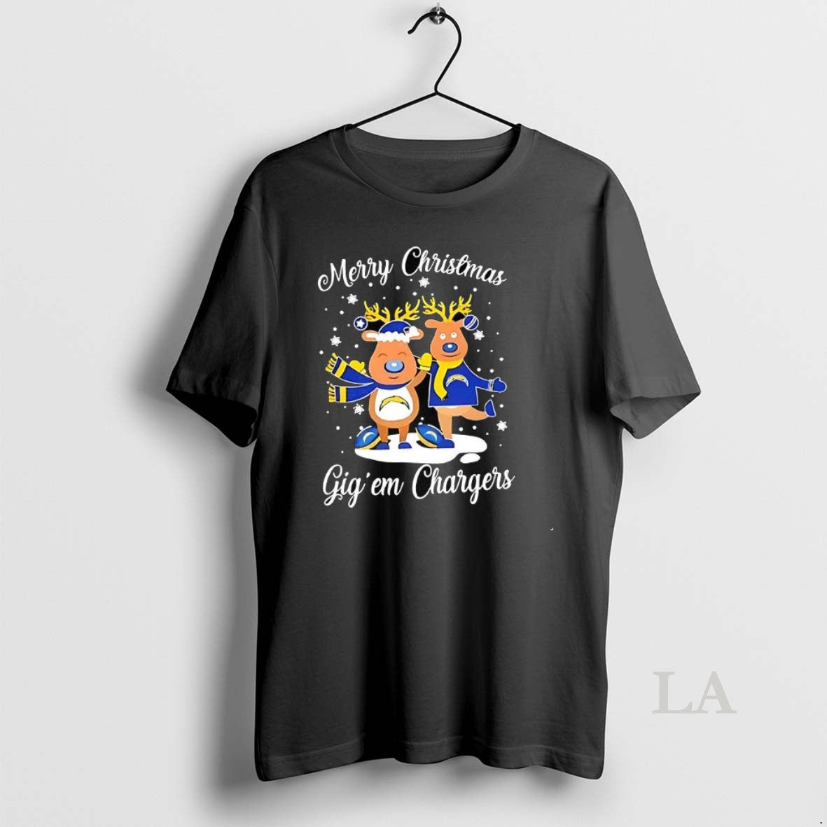 Original Los Angeles Chargers Football Blue Nosed Reindeer Merry Christmas Gig Em Chargers Shirt Hoodie Sweatshirt