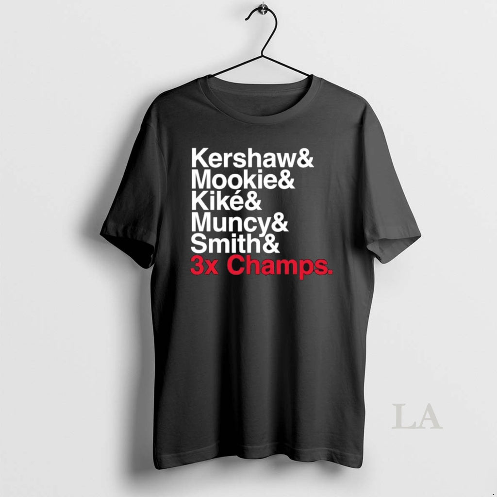 Original Los Angeles Dodgers Ampersand 3 Time Champs Kershaw And Mookie And Kike And Muncy Shirt Hoodie Sweatshirt