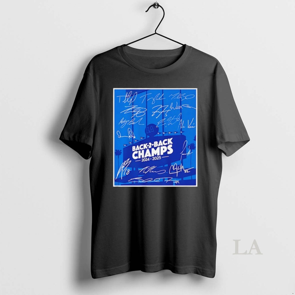Original Los Angeles Dodgers Back To Back Champs 2025 Player Signatures Shirt Hoodie Sweatshirt | PurePodTees.com