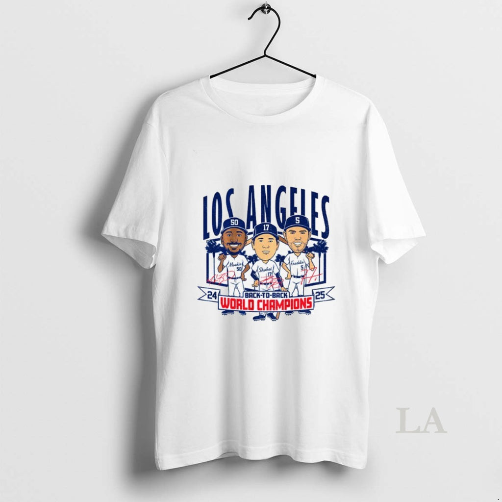 Original Los Angeles Dodgers Baseball Back To Back World Champions Caricatures 24 25 Signature Shirt Hoodie Sweatshirt
